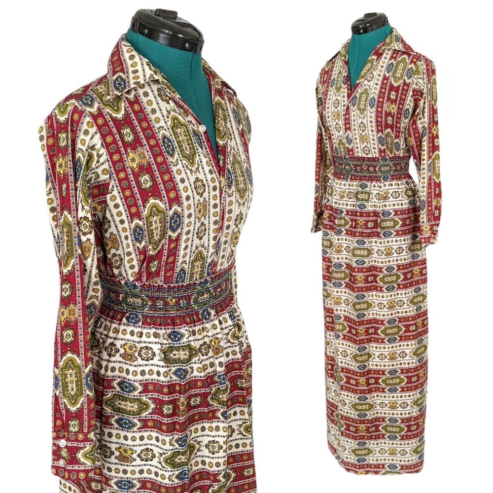 1960s Vintage Hippie Blouse & Skirt Set 1970s Dress Lot Psychedelic Rainbow XS - Picture 1 of 6